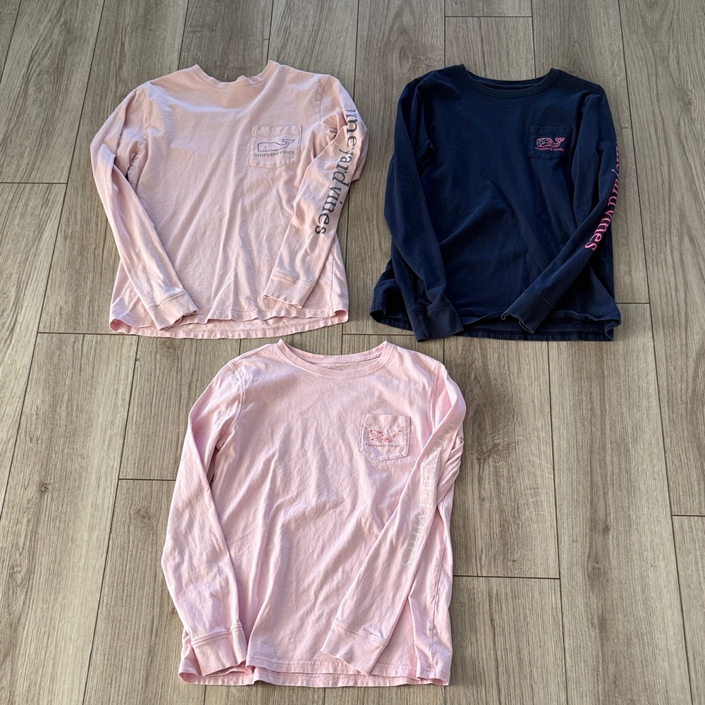 Vineyard Vines Women’s Long Sleeve Pocket Tshirt Bundle XS Pink and Navy